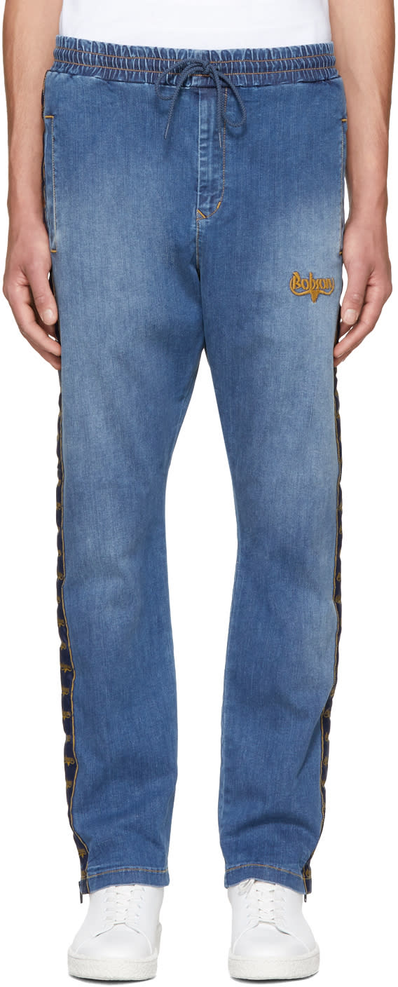 Wheir Bobson Blue Denim Side Line Track Pants