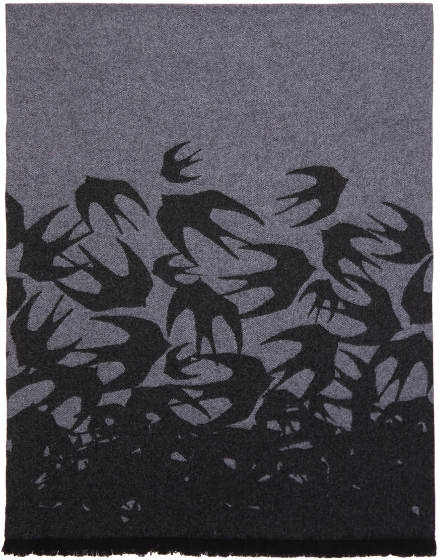 Mcq Alexander Mcqueen Grey Swallow Scarf