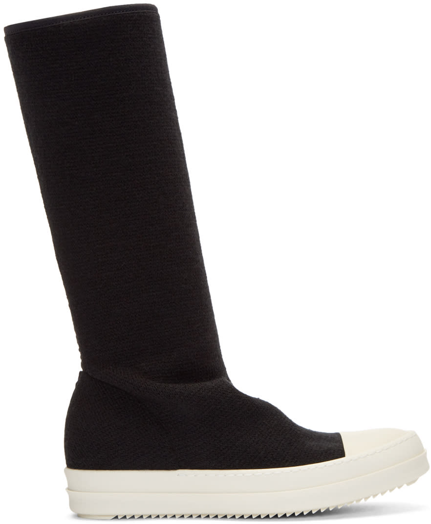 Rick Owens Drkshdw Black Wool Sock Cap Toe Boots
