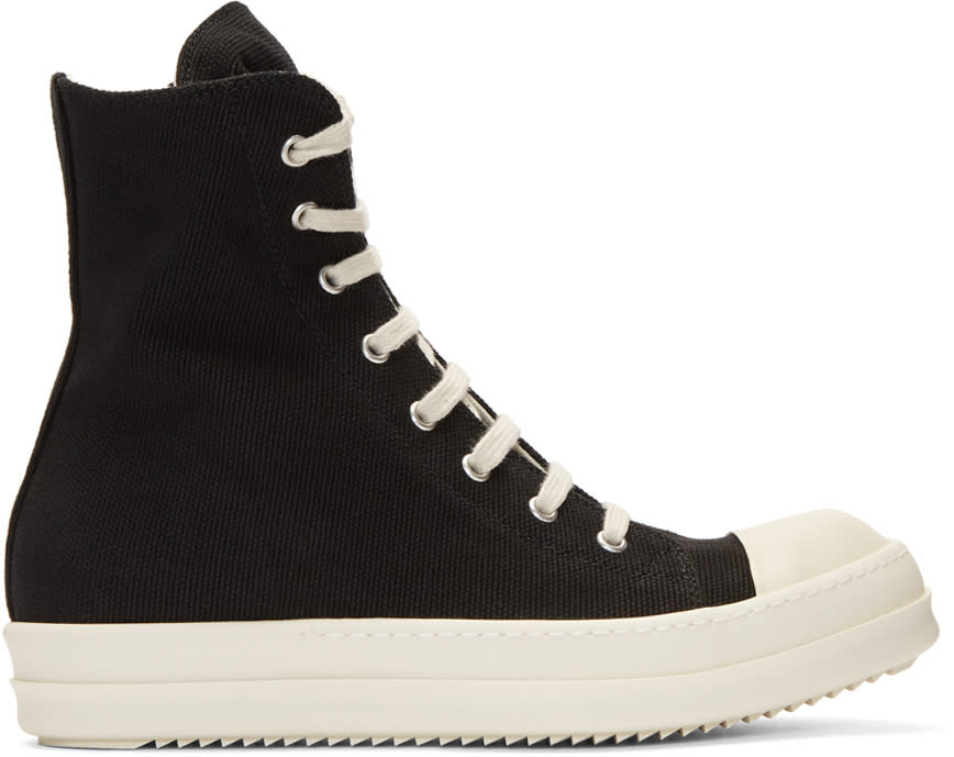 Rick Owens Drkshdw Black Canvas Cap Toe High-top Sneakers