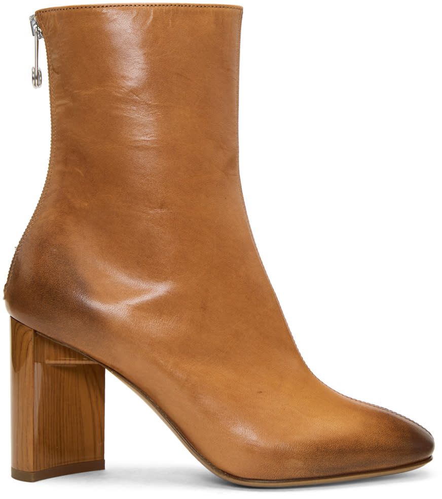 Maison Margiela Brown Asymmetric Heel Boots