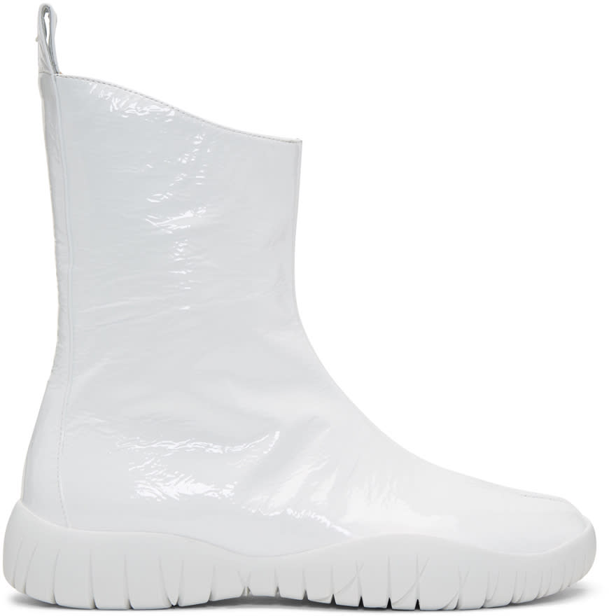 Maison Margiela White Patent Flat Tabi Boots