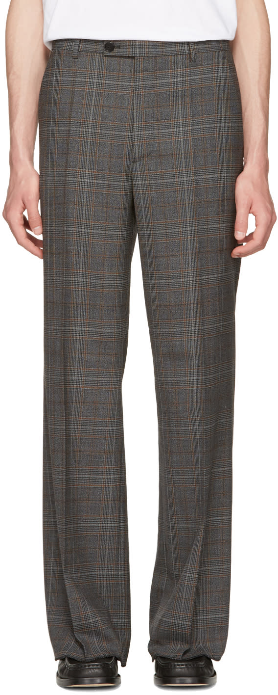 Maison Margiela Grey Plaid Full Leg Trousers