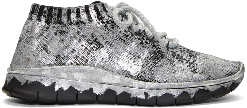 Maison Margiela Black and Silver Painted Knit Sneakers