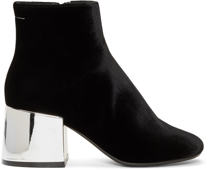 Mm6 Maison Margiela Black Velvet Cube Heel Boots