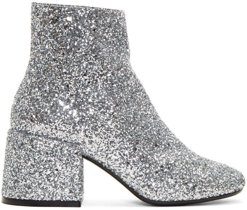 Mm6 Maison Margiela Silver Glitter Block Heel Boots