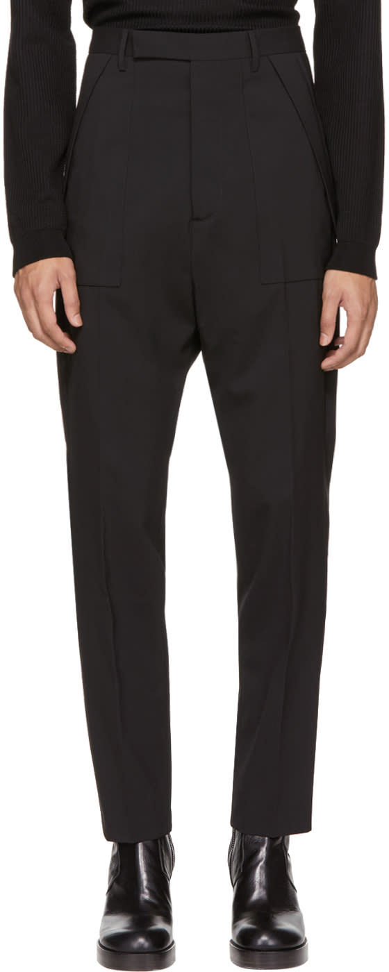Rick Owens Black Wool Cargo Trousers