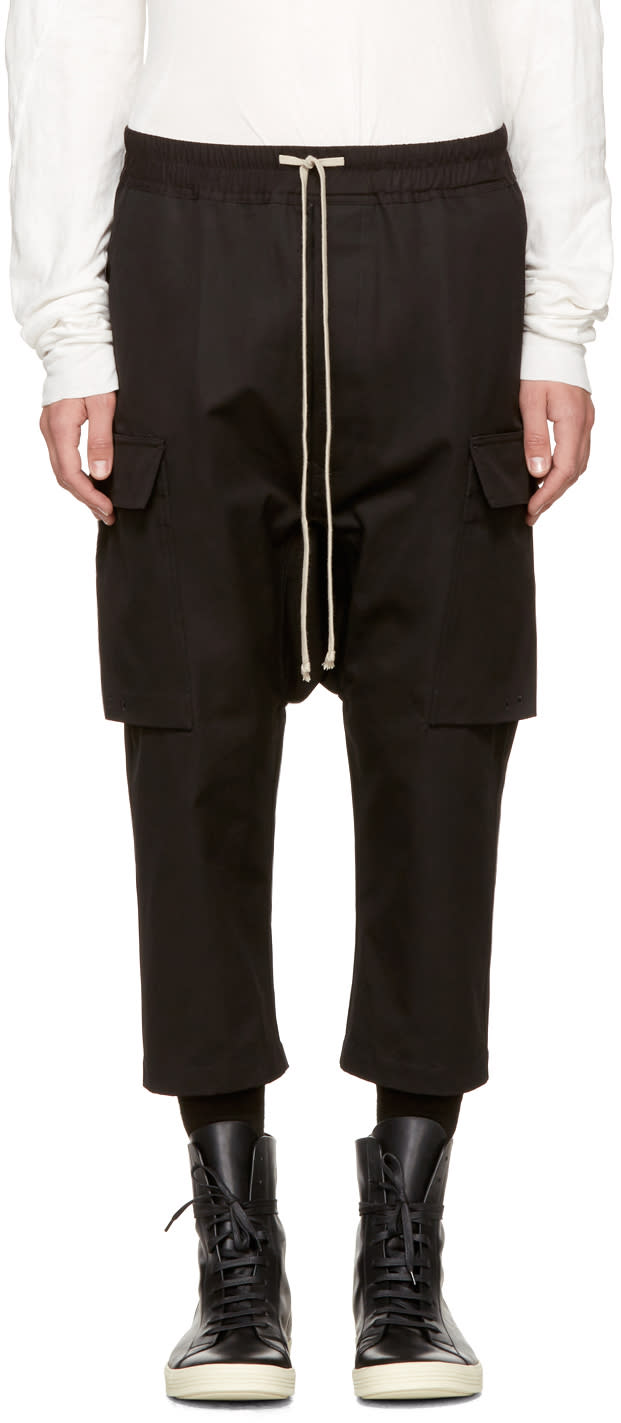 Rick Owens Black Drawstring Cropped Cargo Pants