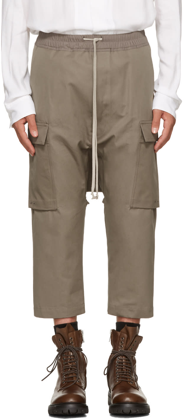 Rick Owens Grey Drawstring Cropped Cargo Pants