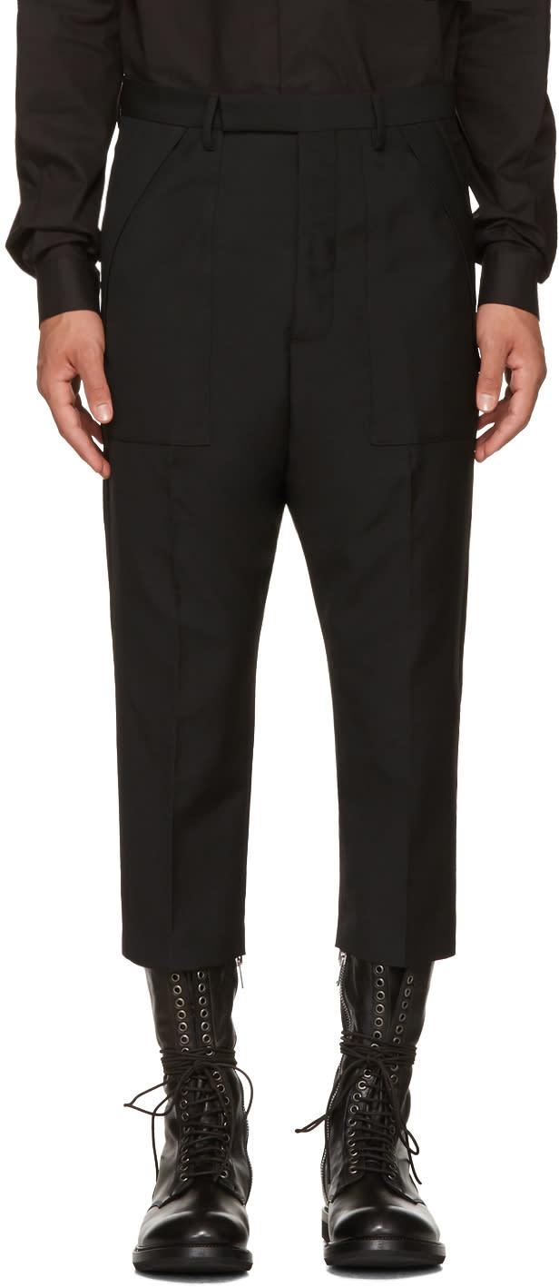 Rick Owens Black Wool Cropped Cargo Pants