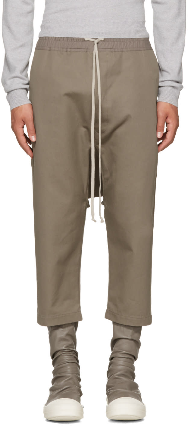 Rick Owens Grey Cropped Drawstring Trousers