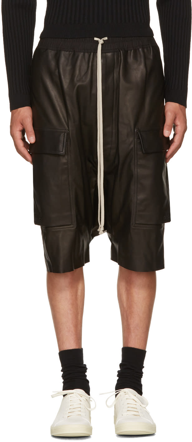 Rick Owens Black Leather Pods Cargo Shorts