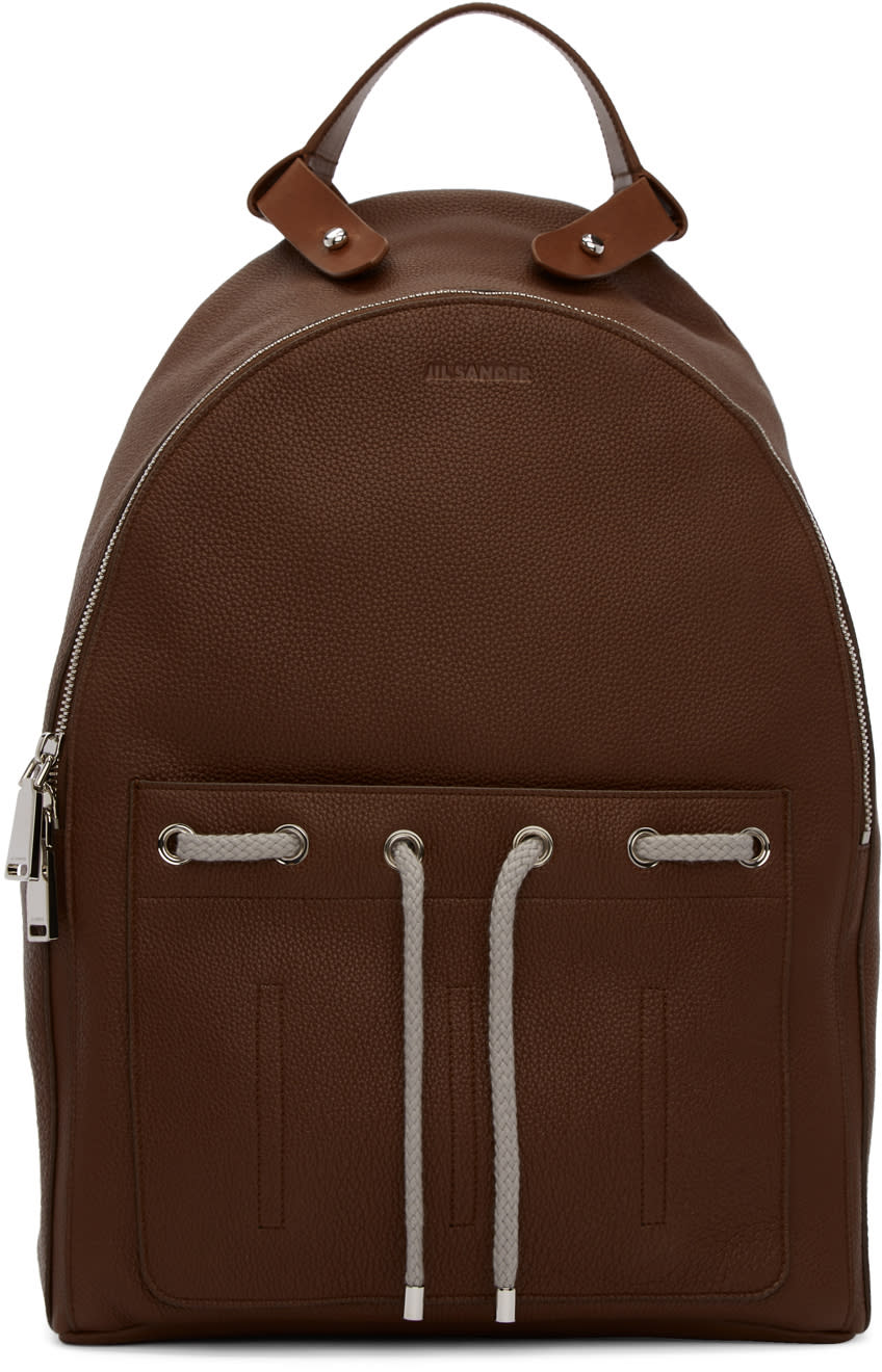 Jil Sander Brown Leather Army Backpack