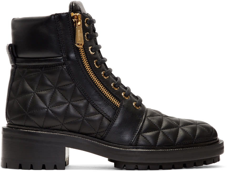 Balmain Black Quilted Army Ranger Zip Boots