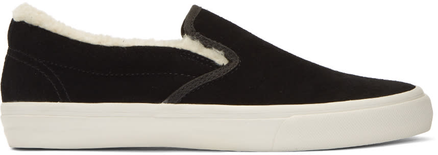 Junya Watanabe Black Suede Slip-on Sneakers
