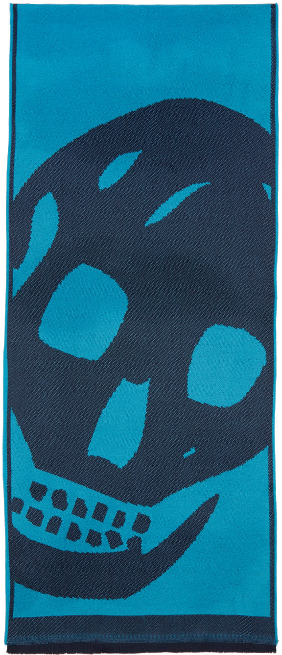 Alexander Mcqueen Navy and Blue Oversized Skull Scarf
