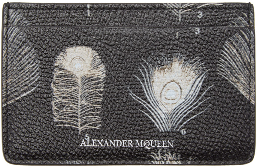 Alexander Mcqueen Black and Off-white Peacock Feather Card Holder