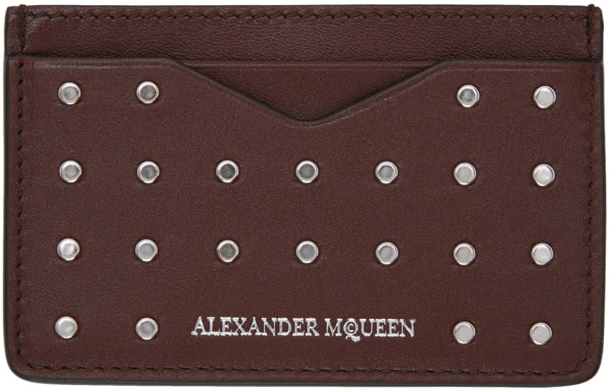 Alexander Mcqueen Burgundy Studded Card Holder