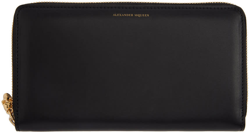 Alexander Mcqueen Black Skull Continental Zip Around Wallet