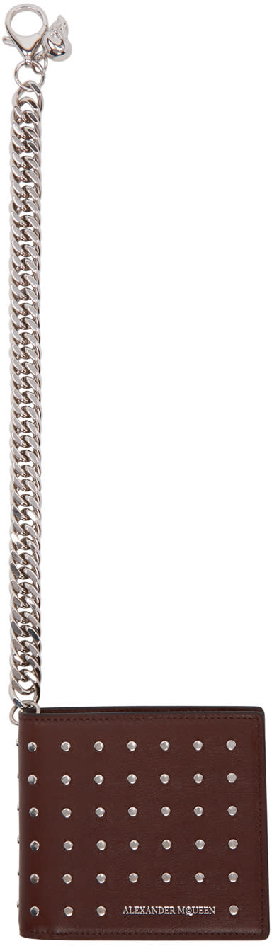 Alexander Mcqueen Burgundy Studded Classic Chain Wallet