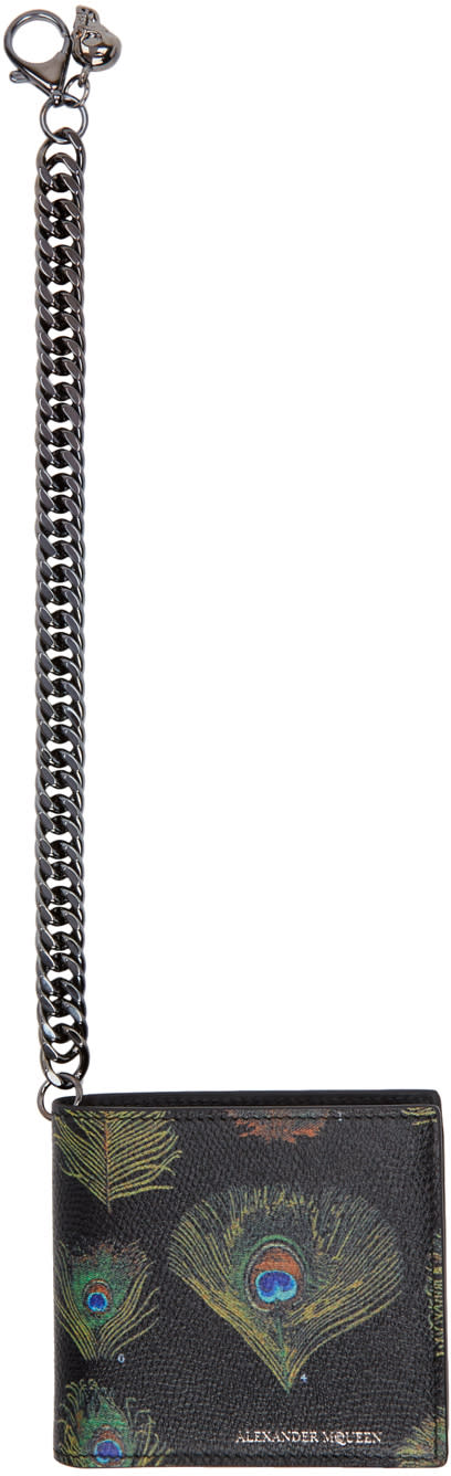 Alexander Mcqueen Black Peacock Feather Classic Chain Wallet