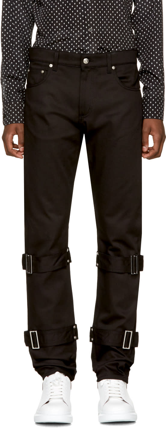 Alexander Mcqueen Black Bondage Jeans