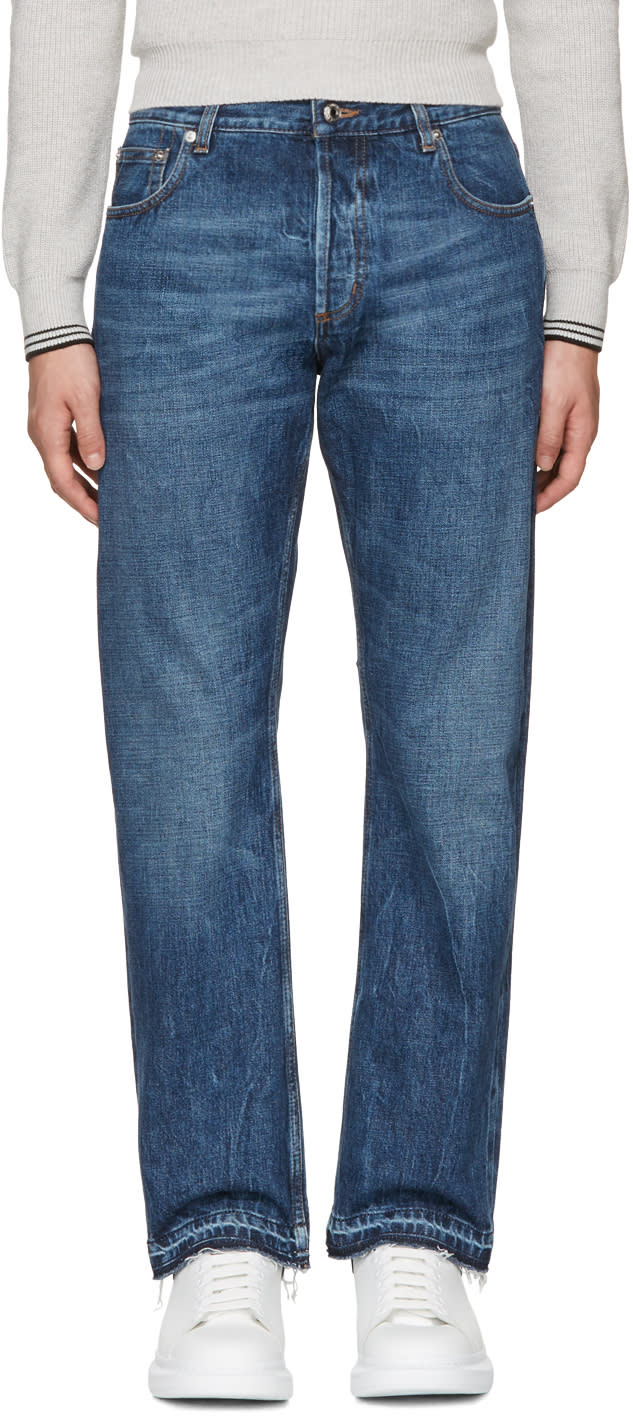 Alexander Mcqueen Indigo Slit Hem Jeans