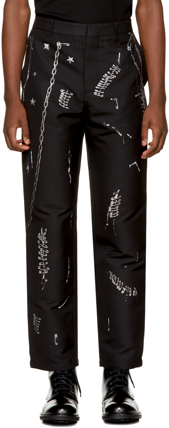 Alexander Mcqueen Black Jacquard Piercing Chinos