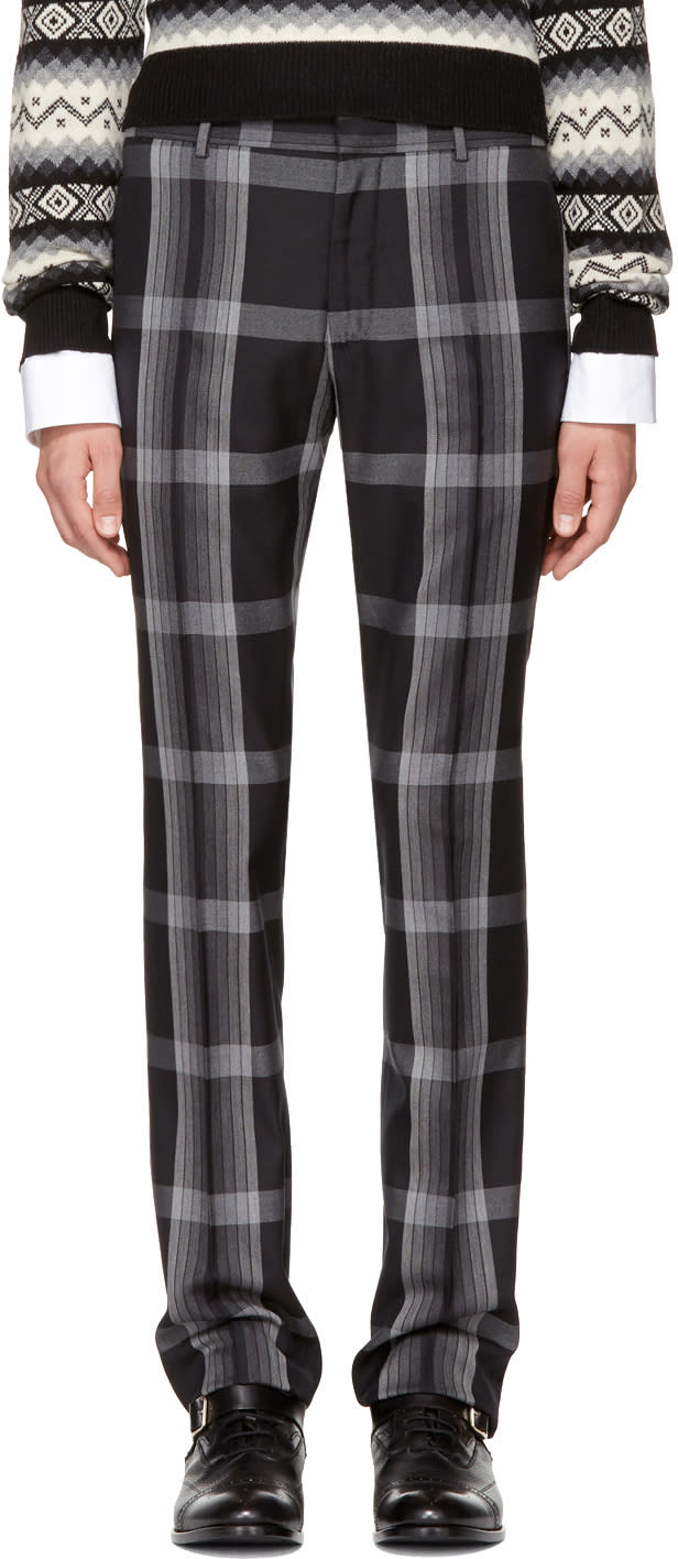 Alexander Mcqueen Black and Grey Check Cigarette Trousers