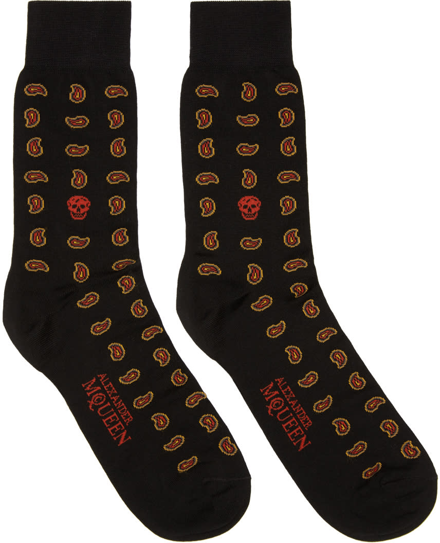 Alexander Mcqueen Red Mini Paisley Skull Socks