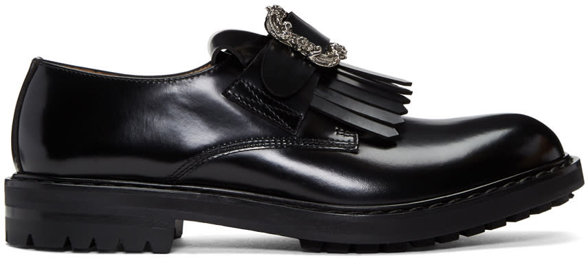 Alexander Mcqueen Black Engraved Buckle Loafers