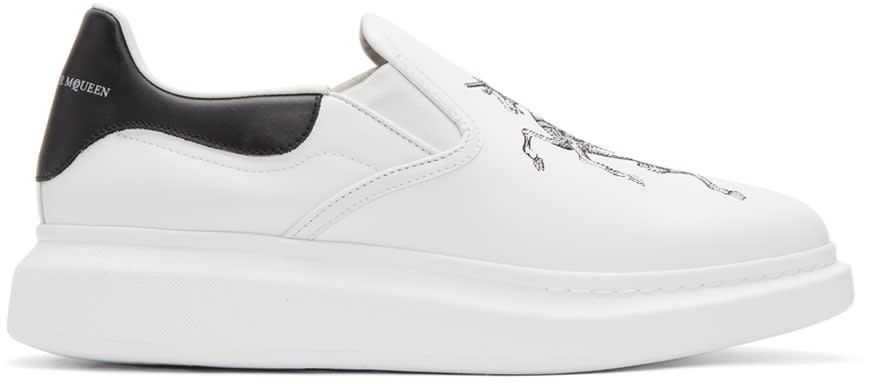 Alexander Mcqueen White Embroidered Oversized Slip-on Sneakers