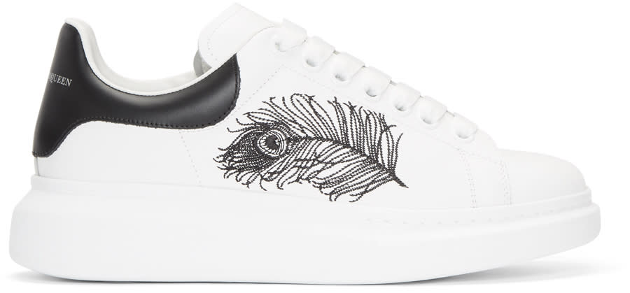Alexander Mcqueen White and Black Peacock Feather Oversized Sneakers