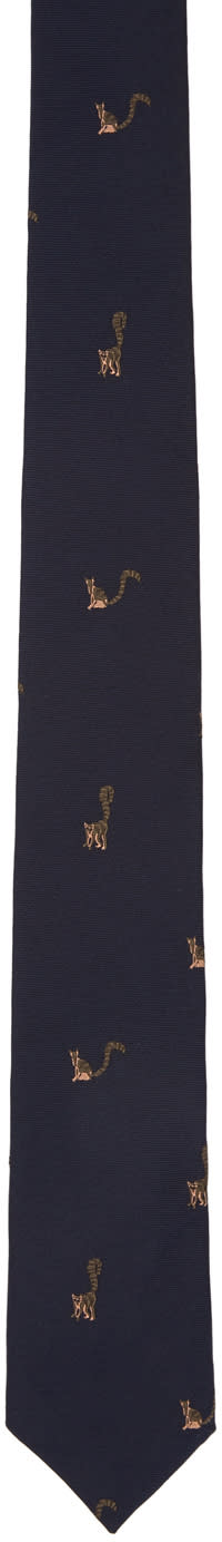 Paul Smith Navy Silk Rainbow Cats Tie