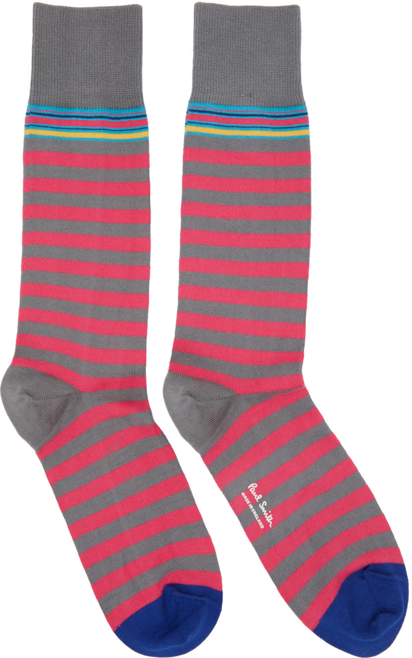 Paul Smith Pink and Grey Two Stripe Socks