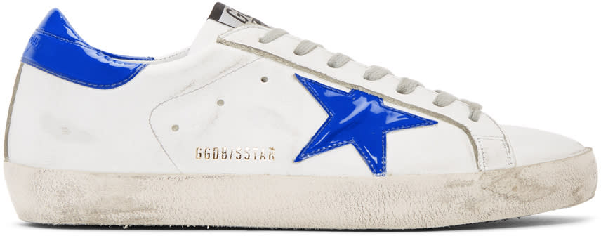 Golden Goose White and Blue Superstar Sneakers