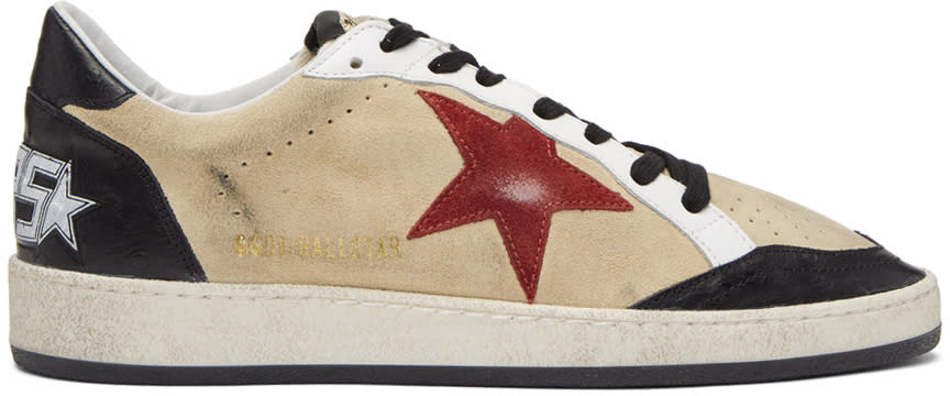Golden Goose Beige and Black Suede Ball Star Sneakers