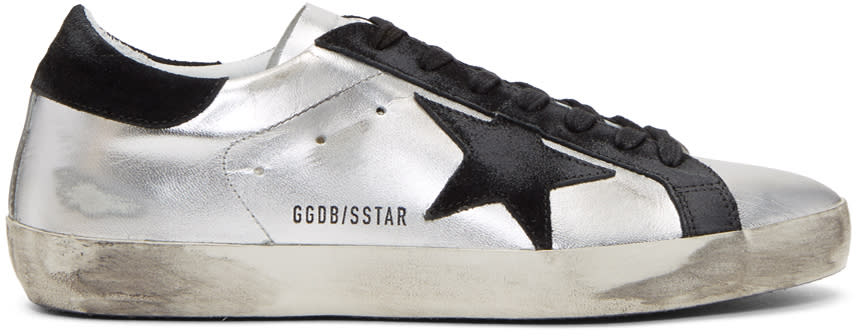 Golden Goose Silver and Black Superstar Sneakers