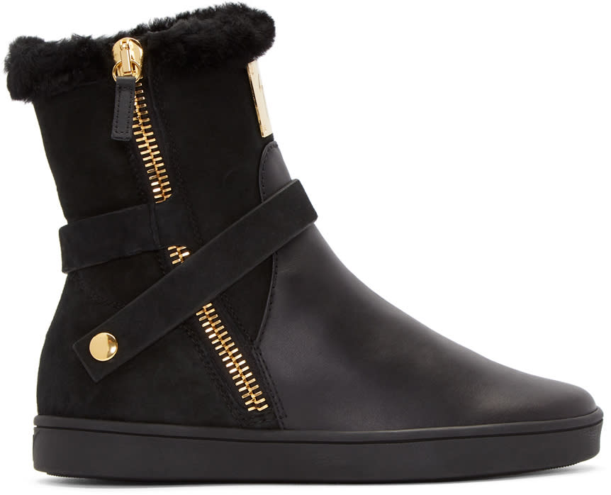 Giuseppe Zanotti Black Fur Brek Boots