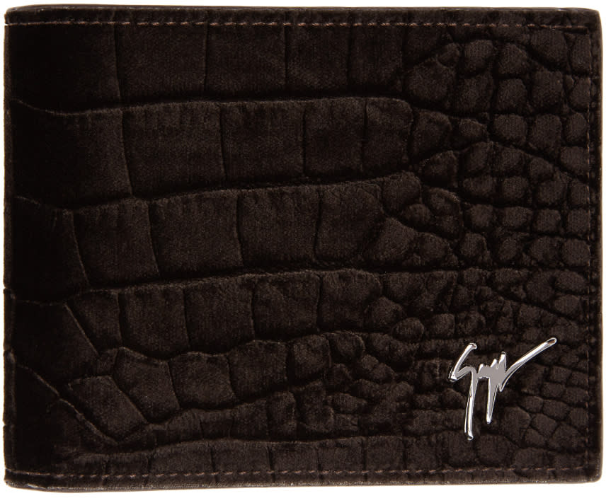 Giuseppe Zanotti Brown Velvet Croc-embossed Wallet