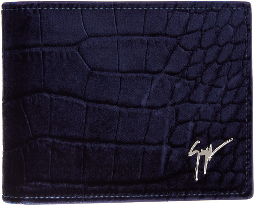 Giuseppe Zanotti Navy Velvet Croc-embossed Wallet