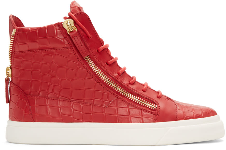 Giuseppe Zanotti Red Croc-embossed London High-top Sneakers