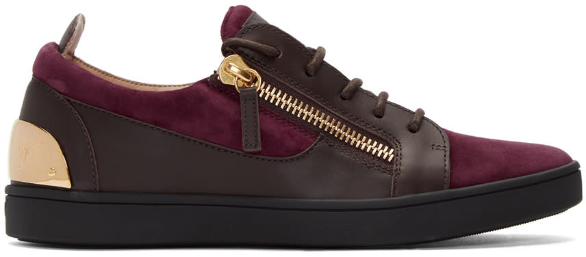 Giuseppe Zanotti Burgundy and Brown Suede Brek Sneakers