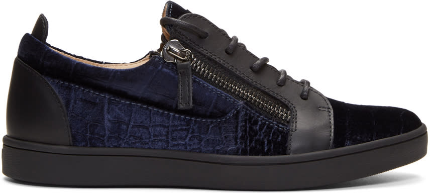 Giuseppe Zanotti Navy Croc Velvet Brek Sneakers