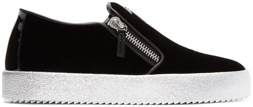 Giuseppe Zanotti Black Velvet May London Slip-on Sneakers