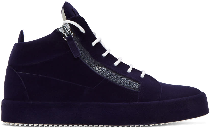 Giuseppe Zanotti Navy Flocked May London High-top Sneakers