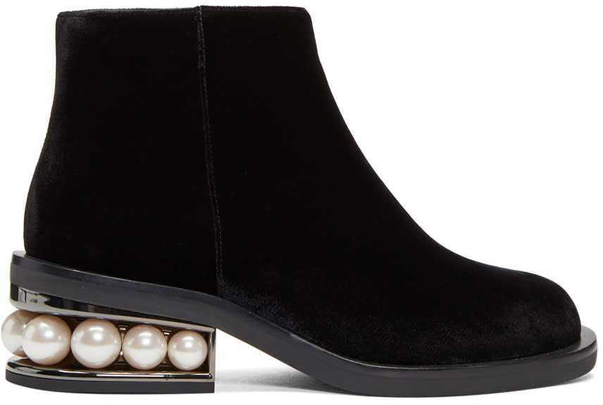 Nicholas Kirkwood Black Velvet Casati Pearl Boots