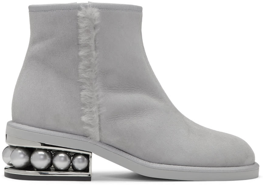 Nicholas Kirkwood Grey Suede Casati Pearl Boots