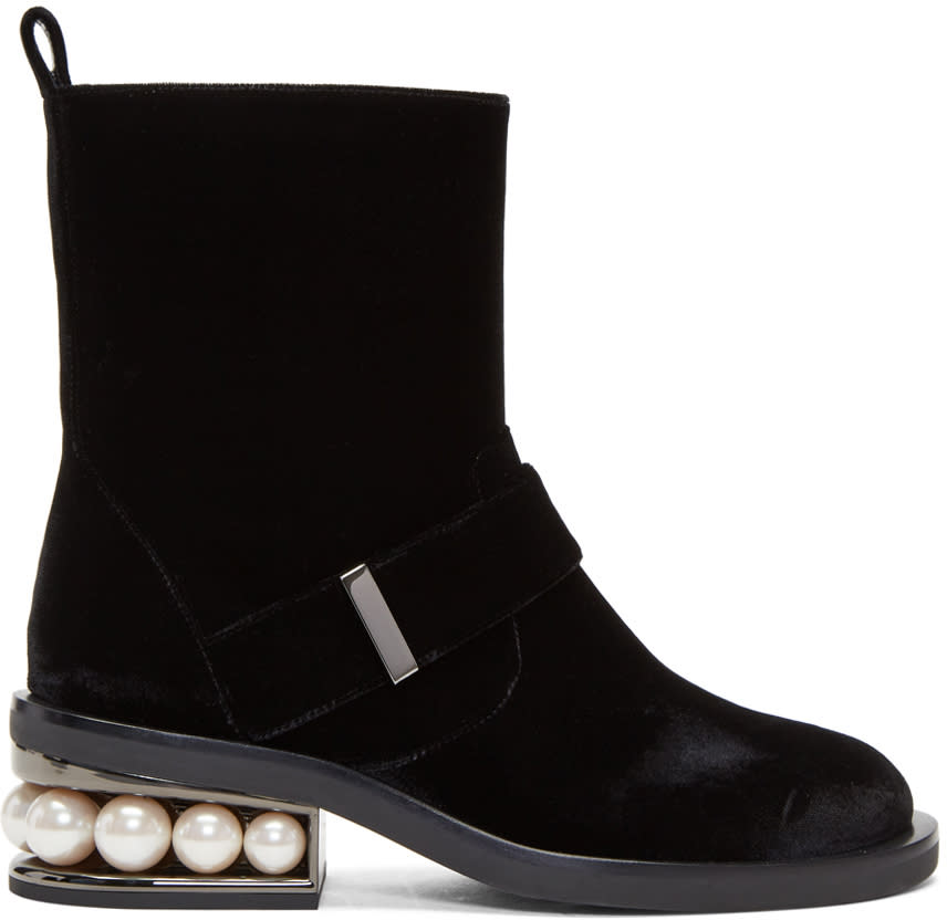 Nicholas Kirkwood Black Velvet Casati Pearl Biker Boots
