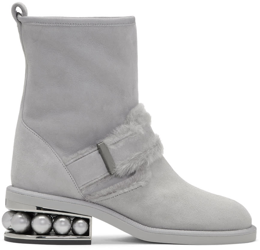 Nicholas Kirkwood Grey Suede Casati Pearl Biker Boots